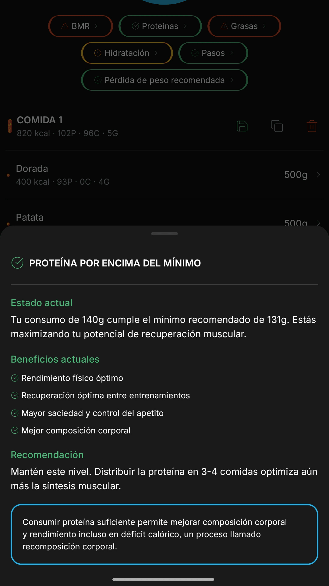 Información nutricional detallada